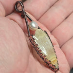 Crazy Lace Agate Pendant Real Pearl - Copper Wire Wrap