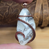 Crazy Lace Agate Pendant – Earthy Neutrals + Scenic Bands in Copper