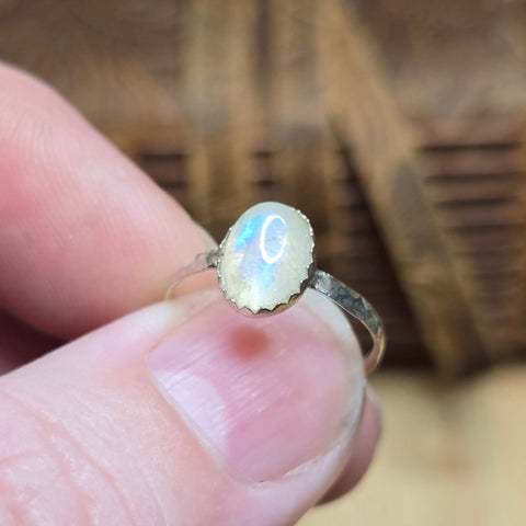 Rainbow Flash Moonstone Ring sz 5.75 – Sterling Silver