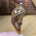 Agua Nueva Agate Pendant – Red and Honey Fortification in Sterling Silver Swirl Wrap