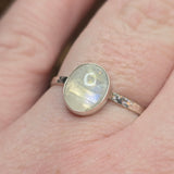 Moonstone Ring sz 11 – Golden + Ice Blue Flash Sterling Silver