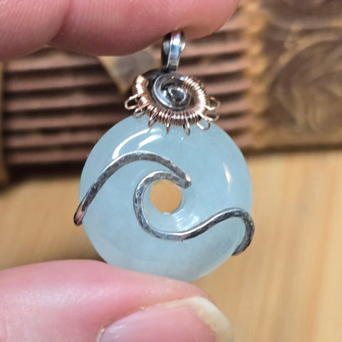 Aquamarine Donut Pendant Sterling Silver 14kt Rose Gold Filled Wave Wrap