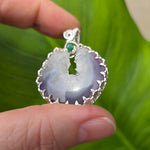 Purple Banded Agate Geode Pendant – Sterling Silver with Emerald Accent - Rock Your World 