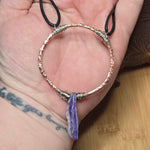 Charoite Pendant Hammered Copper Silver Fill - Adjustable Necklace