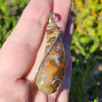 Oregon Graveyard Point Plume Agate Pendant in Sterling Silver with Marcasite