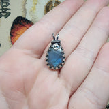 Aqua Blue Faceted Labradorite Antiqued Sterling Silver Pendant