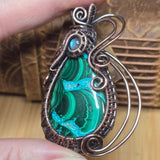 Malachite Chrysocolla Pendant - Intricate Wire Wrap Antiqued Copper