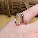 Raw Oregon Sunstone Crystal Ring Sz 7.5 in Hammered Copper