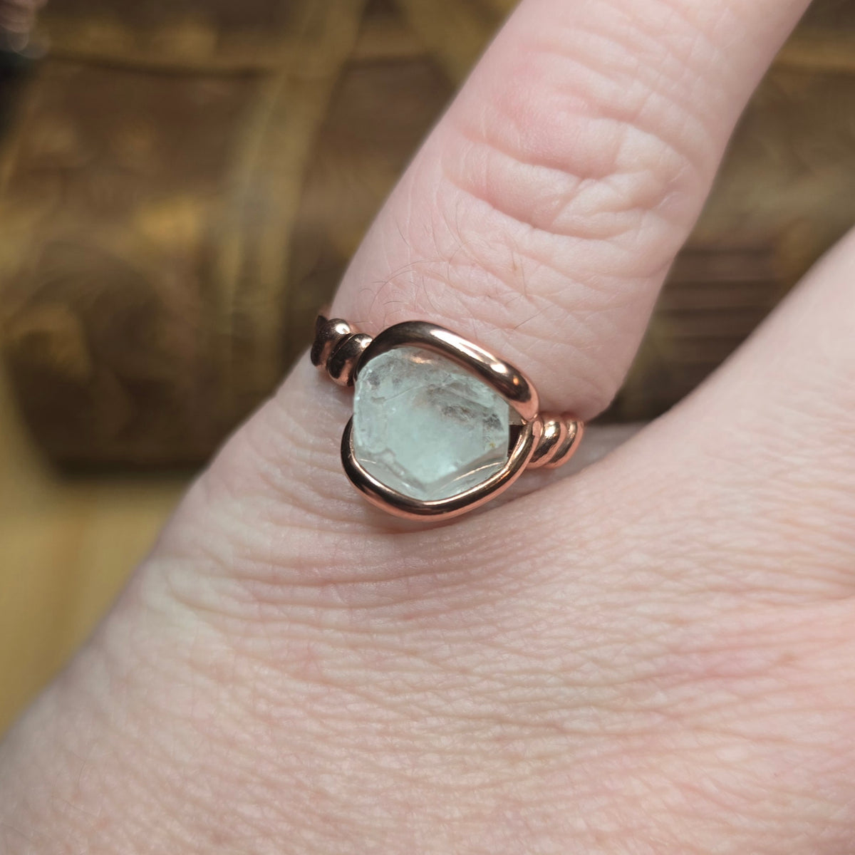 Aquamarine Crystal Ring sz 9 – Raw Termination in Forged Copper – Rock ...