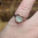 Aquamarine Crystal Ring sz 9 – Raw Termination in Forged Copper