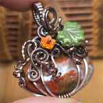 Moroccan Seam Agate Pumpkin Pendant - Copper Wire Wrap Setting