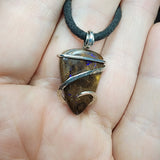 Australian Boulder Opal Pendant in Sterling Silver with Blue Flash