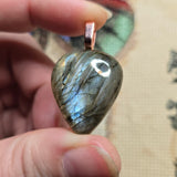 Labradorite Shield Pendant – Blue Fire & Rose Gold Flash