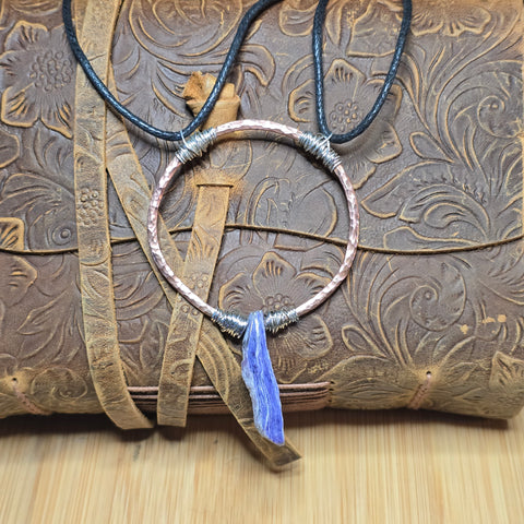 Charoite Pendant Hammered Copper Silver Fill - Adjustable Necklace