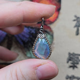 Double Sided Faceted Fiery Aurora Opal Pendant In Antiqued Sterling Silver - Rock Your World 