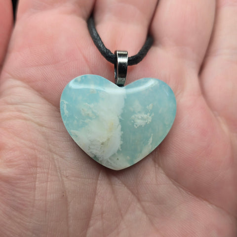 Sky Plume & Aurora Opal Heart Pendant – Resin Back