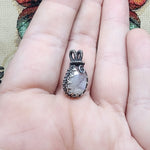 Dainty Rose Cut Rainbow Moonstone Antiqued Sterling Silver Pendant