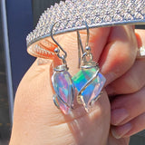 Faceted Rainbow Aurora Opal Earrings In Sterling Silver