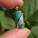 Bright Blue-Green Turquoise Pendant – Sterling Silver Forged Embrace