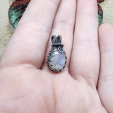 Dainty Rose Cut Rainbow Moonstone Antiqued Sterling Silver Pendant