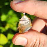 Golden Green Red Moss in White Chalcedony – Sterling Silver Pendant