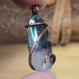 Purple Agate Pendant with Metallic Green Moss – Hammered Copper Necklace