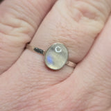 Moonstone Ring sz 11 – Golden + Ice Blue Flash Sterling Silver