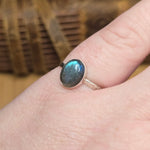 Blue Flash Labradorite Ring sz 9 - Hammered Sterling Silver