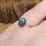 Blue Flash Labradorite Ring sz 9 - Hammered Sterling Silver
