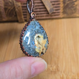 Marcasite Agate Geode Pendant - Patterned Copper Wire Wrap