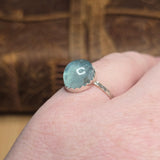 Big Blue Aquamarine Ring sz 9 – Hammered Sterling Silver