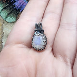 Dainty Rose Cut Rainbow Moonstone Antiqued Sterling Silver Pendant