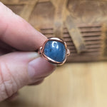 Aquamarine Copper Ring Size 6.5 – Deep Blue Cabochon