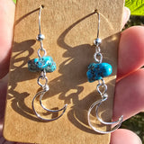 Kingman Turquoise Nugget Moon Earrings in Sterling Silver