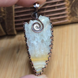 Crazy Lace Agate + Quartz Pendant – Antiqued Copper