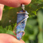 Boulder Opal Pendant Rainbow Fire - Hammered Sterling Silver