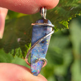 Boulder Opal Pendant Rainbow Fire - Hammered Sterling Silver