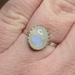 Moonstone Ring sz 10.5 – Blue Glow with Golden Spark in Sterling Silver