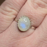 Moonstone Ring sz 10.5 – Blue Glow with Golden Spark in Sterling Silver