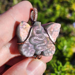 Purple Labradorite Wirewrapped Copper Pendant - Snake Butterfly Carved Wings
