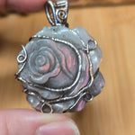 Purple Labradorite Rose Pendant - Sculpted Bloom in Antiqued Sterling