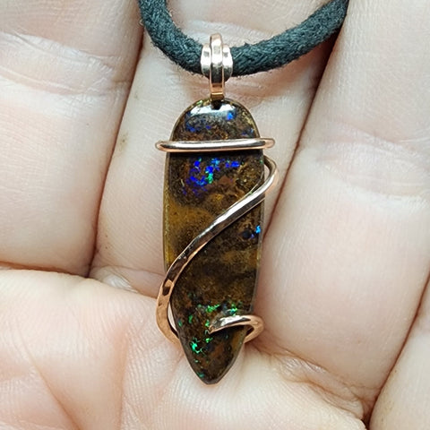 Australian Boulder Opal Pendant in 14kt Rose Gold Filled - Bright Drop