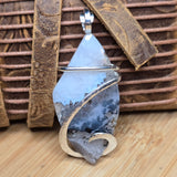 Dendritic Quartz & Common Opal Pendant – Winter Ridge in Sterling Silver
