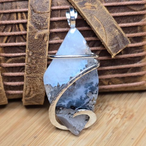 Dendritic Quartz & Common Opal Pendant – Winter Ridge in Sterling Silver