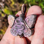 Purple Labradorite Wirewrapped Copper Pendant - Snake Butterfly Carved Wings