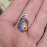 Aurora Opal Rainbow Prism Flame Pendant in Sterling Silver