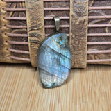 Blue Gold Purple Labradorite Pendant - Antiqued Brass Tone Bail