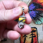 Tiny Bold Yellow Bumblebee Jasper Pendant in Hammered Sterling Silver