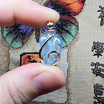 Carved Blue Aquamarine Leaf Wire Wrapped Pendant in 14kt Rose Gold Fill