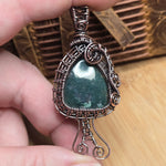 Moss Agate Pendant – Copper Woven Mushroom Spirit